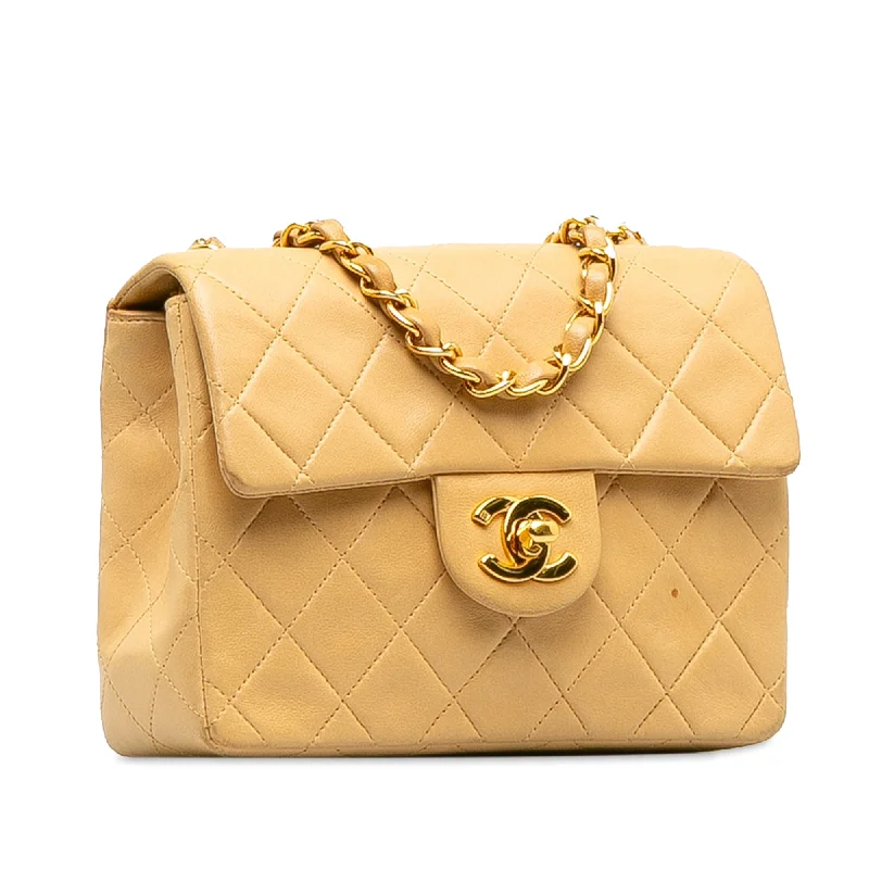 CHANEL Mini Square Classic Lambskin Single Flap Crossbody Bag