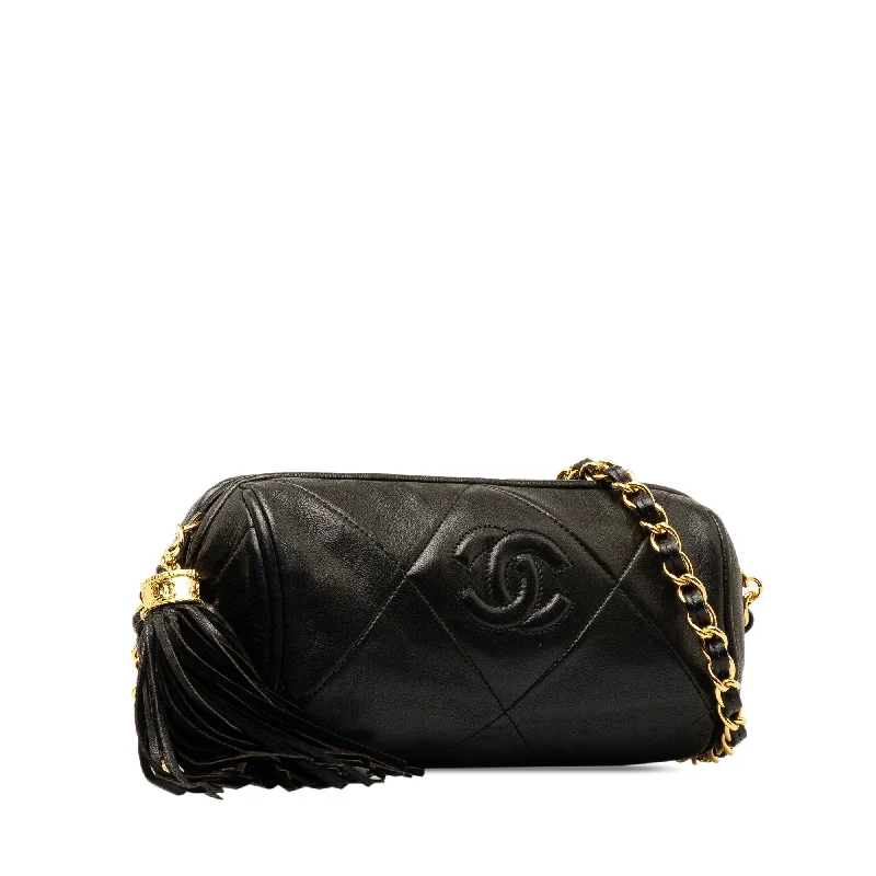 CHANEL Quilted Lambskin Tassel Barrel Crossbody Crossbody Bag