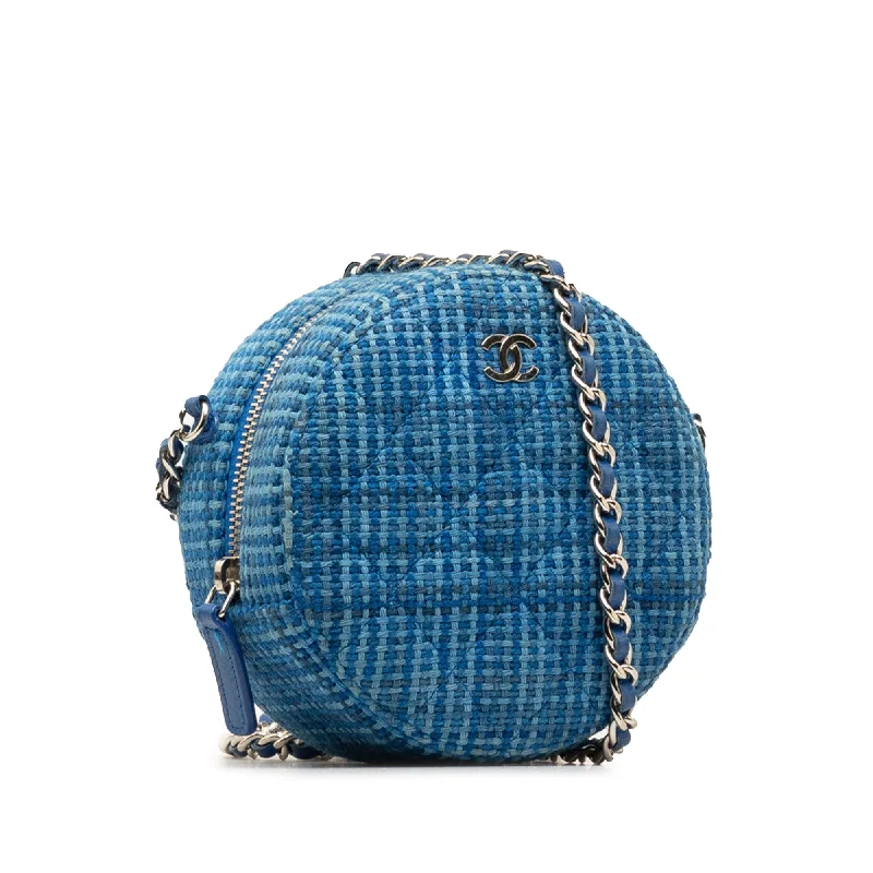 CHANEL Quilted Tweed Round Clutch With Chain Crossbody Bag