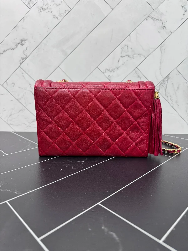 Chanel Red Mini Quilted Lambskin Crossbody Bag