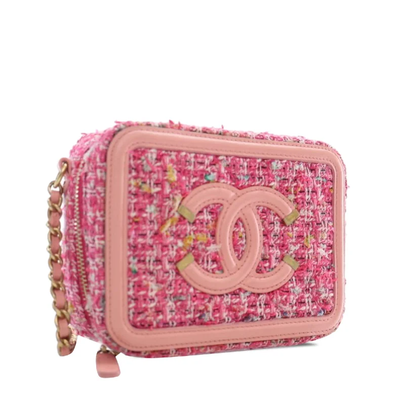 CHANEL Tweed CC Filigree Vanity Clutch with Chain Crossbody Bag