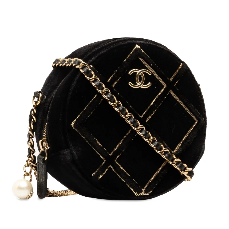 CHANEL Velvet Pearl Sequin Round Crossbody Crossbody Bag