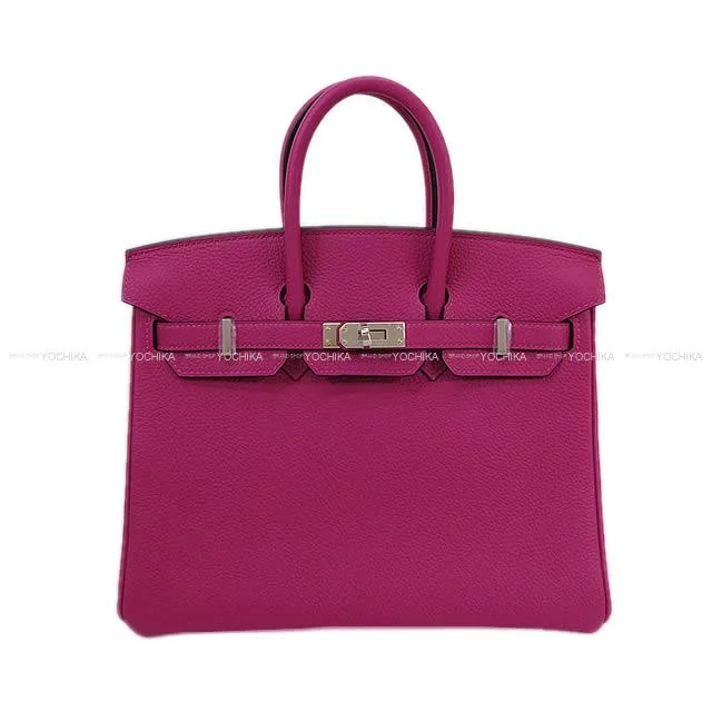 HERMES Handbag Birkin25 Rose Purple Veau Togo Silver HW Stamp C[EXCELLENT][Authentic]