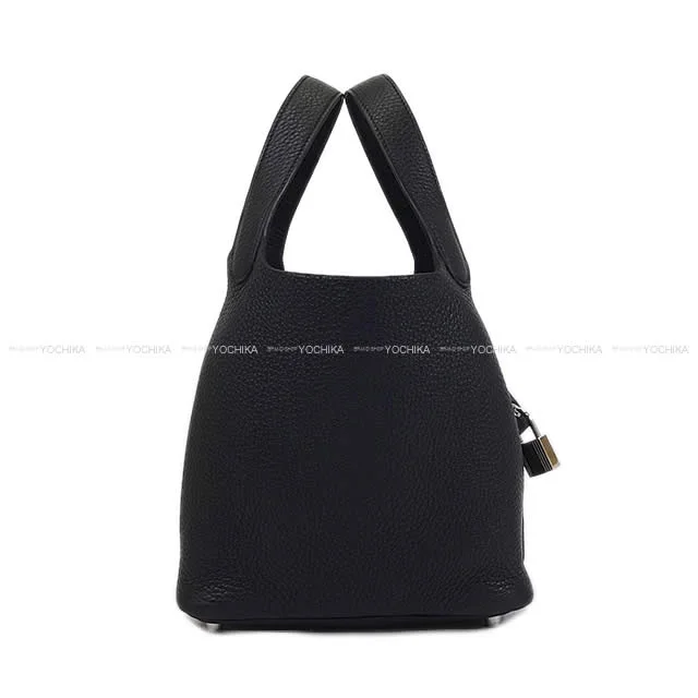 HERMES Handbag Picotin Lock 18 PM Noir (Black) Taurillon Clemence Silver HW Stamp D[EXCELLENT][Authentic]