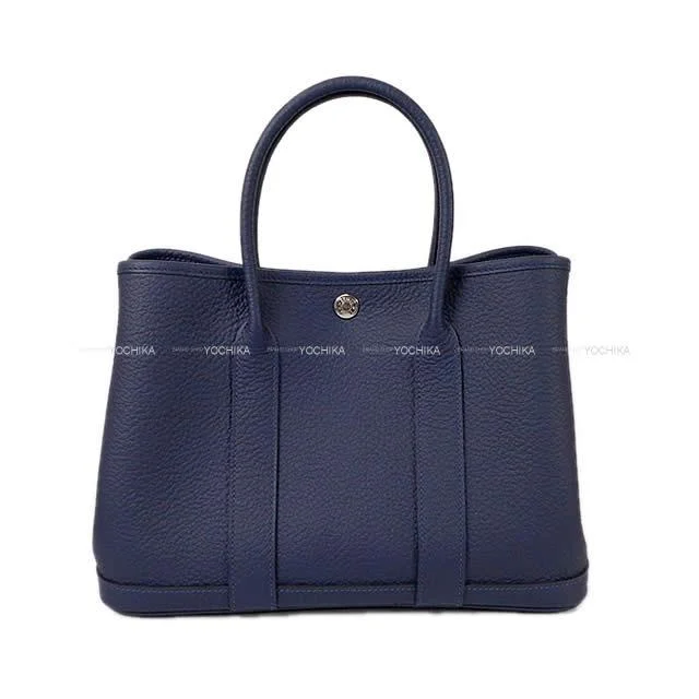 HERMES tote bag Garden Party 30 TPM All Leather Bleu Nuit Veau Negonda Silver HW Stamp B[BRAND NEW][Authentic]