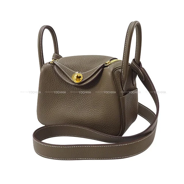 HERMES Shoulder bag Lindy 20 mini Etoupe Taurillon Clemence Gold HW Stamp W[BRAND NEW][Authentic]