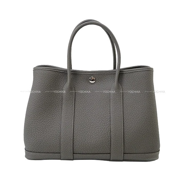 HERMES tote bag Garden Party 30 TPM All Leather Gris Meyer Veau Negonda Silver HW Stamp U[EXCELLENT][Authentic]