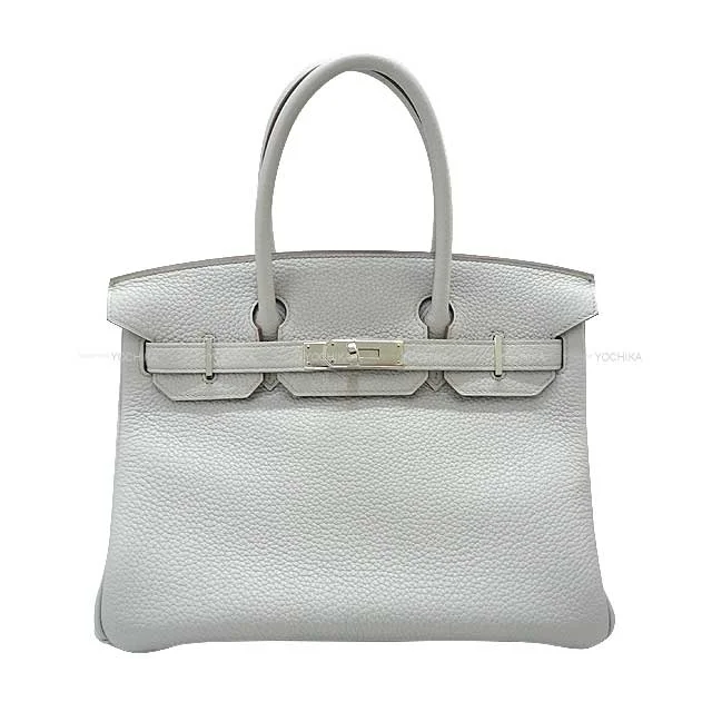 HERMES Handbag Birkin30 Gris Perle Taurillon Clemence Silver HW Stamp □P[EXCELLENT][Authentic]