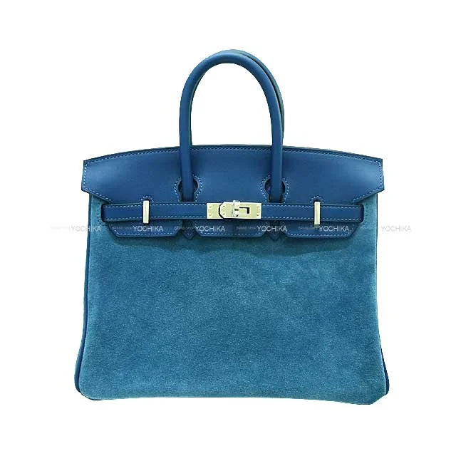 HERMES Handbag Birkin25 Bleu Thalassa Grizzly/Veau Swift Silver HW Stamp Z[EXCELLENT][Authentic]