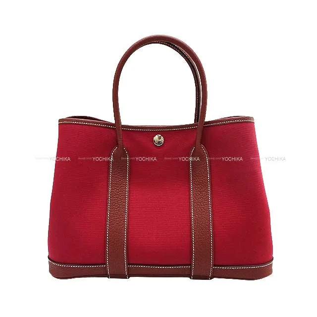 HERMES tote bag Garden Party 30 TPM Rubis/Rouge H Toile officier/Veau Negonda Silver HW Stamp B[BRAND NEW][Authentic]