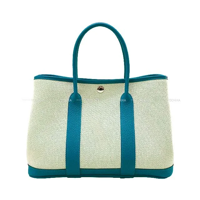 HERMES tote bag Garden Party 30 TPM Ecru/Bleu Izmir/Bambou Toile Twill H/Veau Negonda Silver HW Stamp W[BRAND NEW][Authentic]