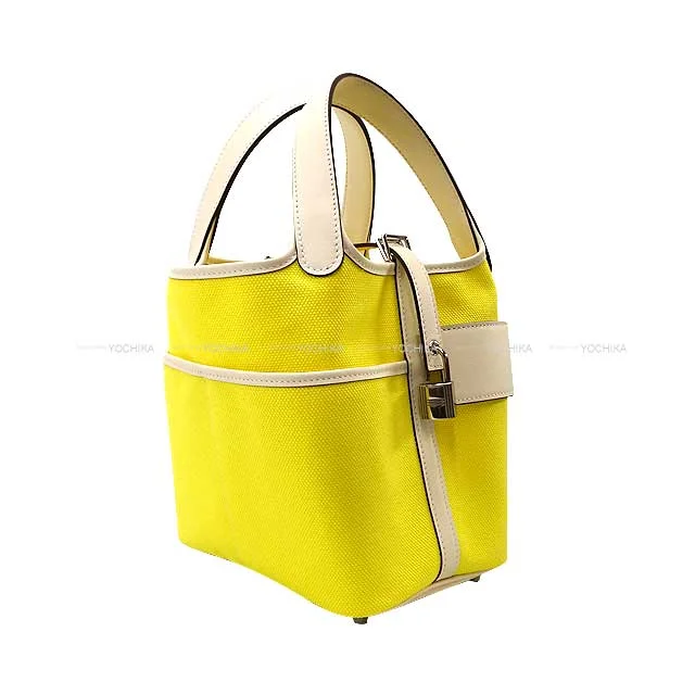 HERMES Handbag Picotin Lock 18 PM Cargo Pockets Jaune Citron/Nata Toile Goeland/Veau Swift Silver HW Stamp U[EXCELLENT][Authentic]