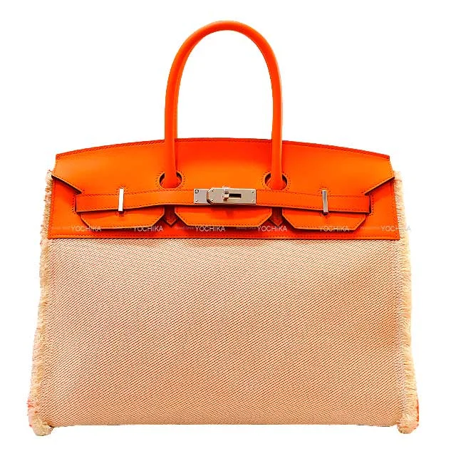 HERMES Handbag Birkin35 Fray Fray Orange Minium Toile Twill H/Veau Swift Silver HW Stamp B[BRAND NEW][Authentic]