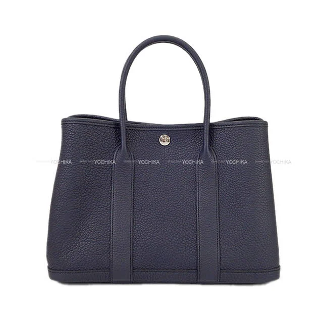 HERMES tote bag Garden Party 30 TPM All Leather Blue Indigo Veau Negonda Silver HW Stamp B[BRAND NEW][Authentic]