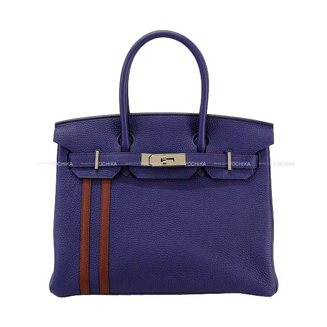 HERMES Handbag Birkin30 Officier Bleu Encre/Bordeaux Veau Togo/Veau Swift Silver HW Stamp C[EXCELLENT][Authentic]