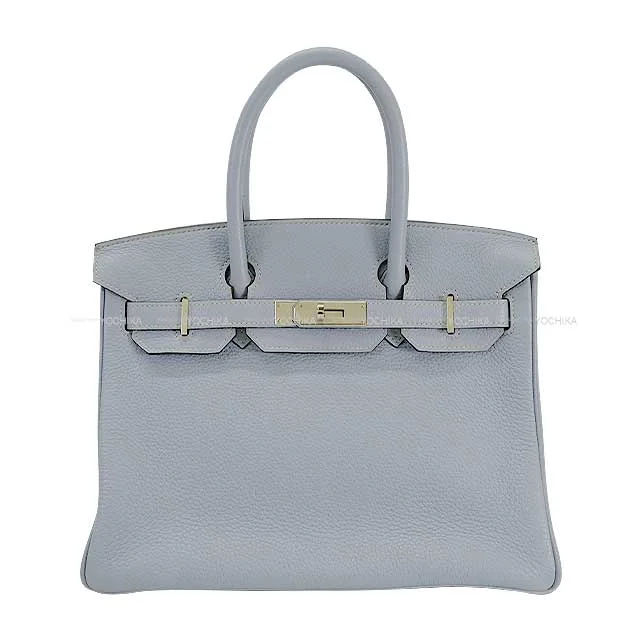 [Pre-loved] HERMES Handbag Birkin30 Bleu Lin Taurillon Clemence Silver HW Stamp □Q[LIKE NEW][Authentic]