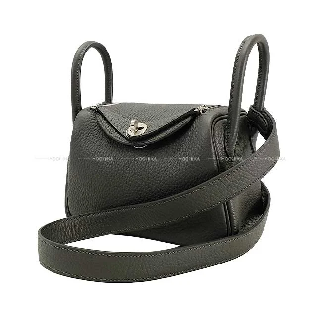 HERMES Shoulder bag Lindy 20 mini Graphite Taurillon Clemence Silver HW Stamp w[BRAND NEW][Authentic]