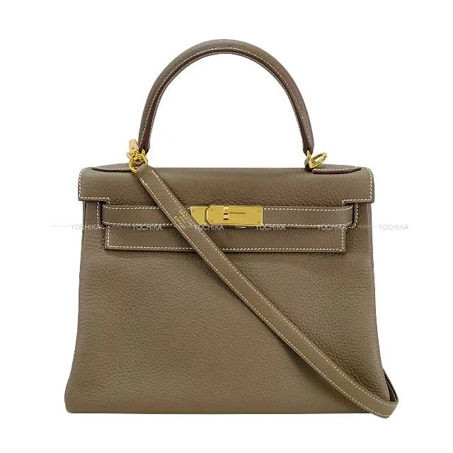 [Pre-loved] HERMES Shoulder bag Kelly28 Retourne Etoupe Taurillon Clemence Gold HW Stamp Z[LIKE NEW][Authentic]