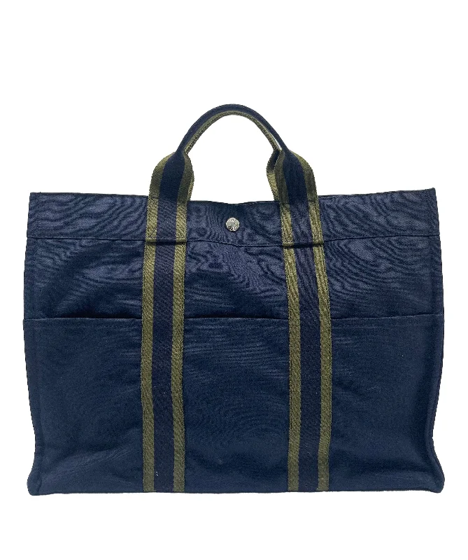 Hermes Fourre Tout MM Navy blue Tote Hand Bag RJC3013