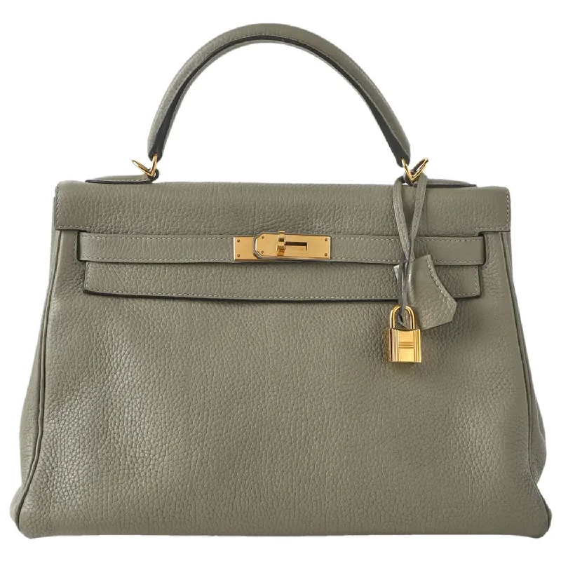 Hermès Kelly 32 Khaki Sauge Togo Leather Twist Lock Gold Plated Hardware Handbag