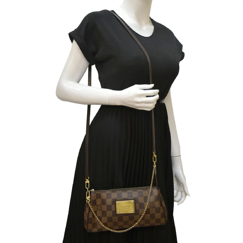 LOUIS VUITTON Eva Pochette Damier Ebene Clutch Crossbody Bag Brown