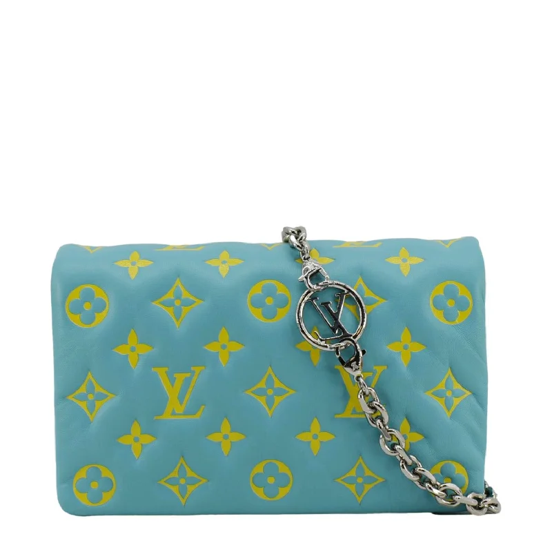 LOUIS VUITTON Coussin Pochette Monogram Embossed Leather Crossbody Bag Ice Blue